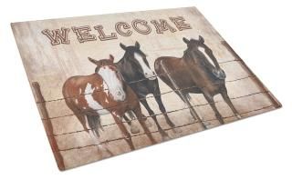 Carolines Treasures SB3059LCB Welcome Mat With Horses Glass Cutting Board - Larg