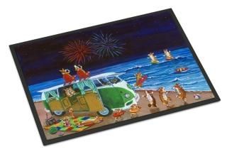 Caroline's Treasures 7317MAT Corgi Beach Party Bus Fireworks Door Mat Indoor Rug