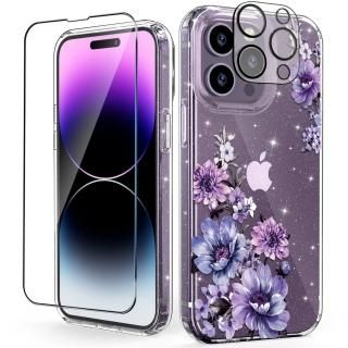 OKP 3 in 1 for iPhone 14 Pro Max Case Flower with Screen Protector/Camera Lens P