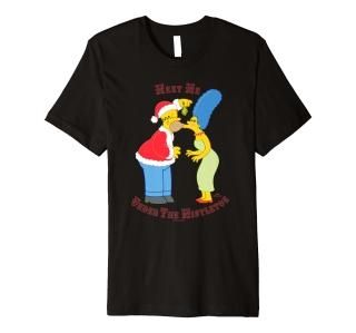 The Simpsons Homer Marge Christmas Meet Under the Mistletoe Premium T-Shirt