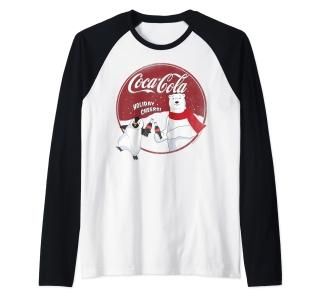 Coca-Cola Holiday Cheers Polar Bear Circle Logo Raglan Baseball Tee