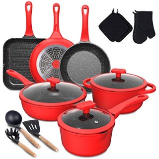 Pots and Pans Set imarku Cookware Sets for Christmas Gifts 16-Piece Kitchen Nons