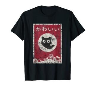 Kawaii cat Japanese black anime cat T Shirt T-Shirt