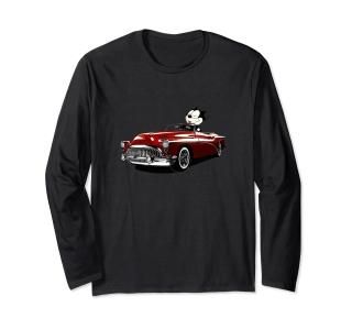 Felix Old-Skool Cat Drives Retro Red Lowrider Convertible Long Sleeve T-Shirt