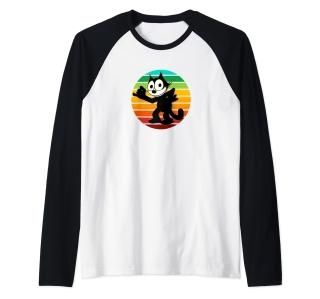 Felix Cartoon Cat Retro Rainbow Sunset Sly Smiling Felix Tee Raglan Baseball Tee