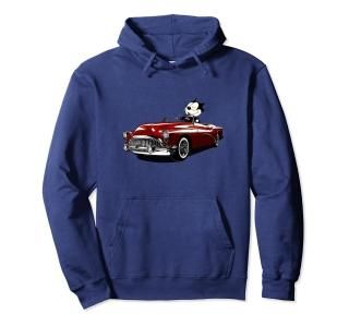Felix Old-Skool Cat Drives Retro Red Lowrider Convertible Pullover Hoodie