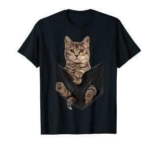 Brown Cat Sits in Pocket T-Shirt Cats Tee Shirt Gifts