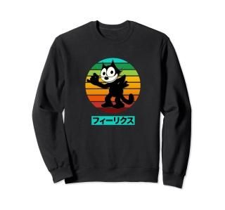 Felix Cartoon Cat Retro Rainbow Sunset Japanese Writing Sweatshirt
