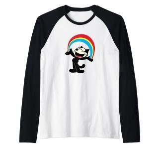 Rainbow Felix Funny Cat Cartoon & Retro Comics Graphic Raglan Baseball Tee