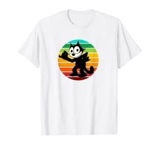 Felix Cartoon Cat Retro Rainbow Sunset Sly Smiling Felix Tee T-Shirt