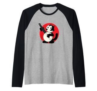 Felix Cat Plays Banjo Vintage Cartoon Retro Graphic Tee Raglan Baseball Tee
