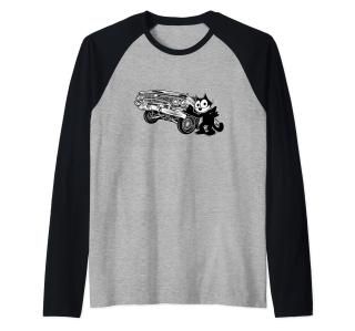 Felix Cat Cartoon Lowrider Hydraulic Bounce Tilt Car Club Raglan Baseball Tee
