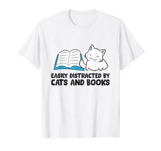 Cat Easily Distracted By Cats And Books T-Shirt