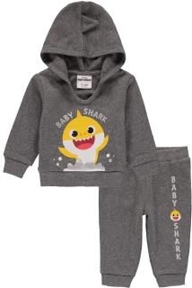 Baby Shark Boys' 2 Piece Hoodie Fleece Sweatshirt and Jogger Pants Set Grey/Yell