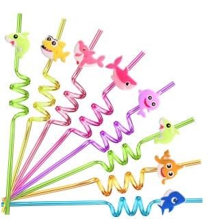 21 Shark Party Favors Reusable Plastic Straws for Boys Girls Kids Baby Swimming 