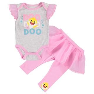 Baby Shark Infant Baby Girls' One Piece Bodysuit with Pull on Pant and Attached 