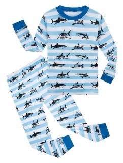 shark Little Boys Long Sleeve Pajamas Sets 100% Cotton Pyjamas Toddler Kids Pjs 