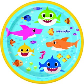 Unique Baby Shark Round Dessert Plates - 8 Pcs multicolor