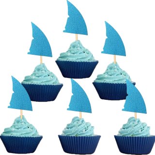 24-pack Glitter Shark Fin Cupcake Toppers Shark Themed Pool Party Supplies Decor