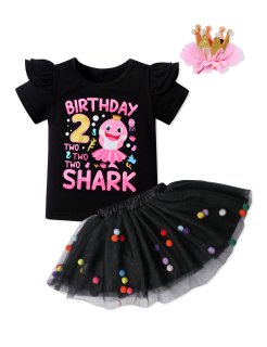 Baby Shark Birthday Outfit 2T Toddler Girl Clothes Ruffled Baby Shark Shirt + Tu