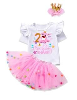 Baby Shark Birthday Outfit Toddler Girl Clothes Ruffled Baby Shark Shirt + Tutu 