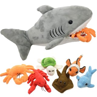 Plush Shark 15 Inch with 6 Soft Baby Sea Creatures for Hungry Great White Shark 