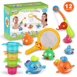 Bath ToyFishing Floating Squirts Toy  Water ScoopSwimming Whales and Stacking Cu