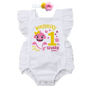 1st First Birthday Baby Girl Tutu Outfit- One Year Old Baby Shark Party Outfit- 