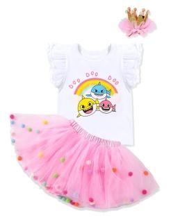 Baby Shark Baby Girl Clothes Doo Doo Doo Ruffled Baby Shark Shirt Tutu Dress for