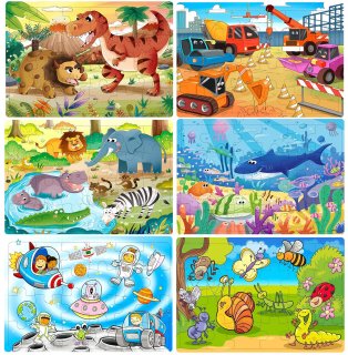 Puzzles for Kids Ages 3-5 24 Piece Colorful Wooden Puzzles for Toddler Children 