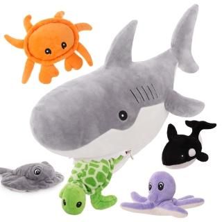 Muiteiur 23-Inch Plush Great White Shark with 5 Piece Soft Stuffed Sea Animals I