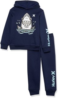 Hurley Baby Boys' Hoodie and Joggers 2-Piece Outfit Set Navy/Shark 3T