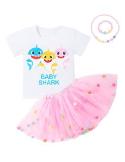 Baby Shark Toddler Girl Clothes Ruffle Baby Shark Shirt + Tutu Dress 4Pcs Toddle