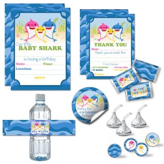 Deluxe Little Shark Baby Sea Birthday Party Bundle Includes 20 each of Invitatio