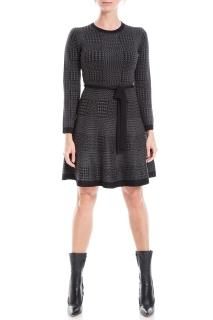 Max Studio Women's Long Sleeve Fit & Flare Sweater Dress Black/Charcoal Box Herr