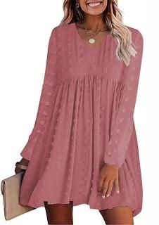 KIRUNDO Fall 2022 Women's Dresses Long Sleeve Short Mini Dress V Neck Flowy Casu