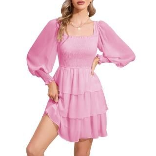 Byinns Women's Square Neck Ruffle Dress Jumpsuit Long Lantern Sleeve Floral Prin