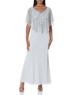 J Kara Women's Plus Size Capelet Dress Black Silver Multi 22W