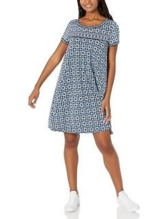 Lark & Ro Women's Short Sleeve Scoop Neck T-Shirt Dress Navy/Turquoise Medium