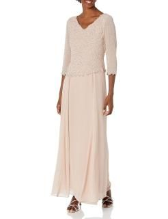 J Kara womens V-neck With 3/4 Sleeve Long Formal Dress Blush Multi 16 Plus