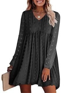 KIRUNDO Fall 2022 Women's Dresses Long Sleeve Short Mini Dress V Neck Flowy Casu