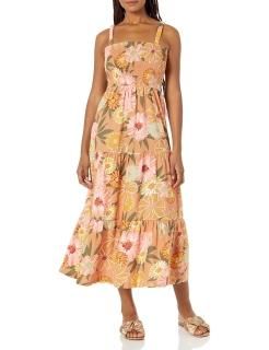 Roxy womens Sunnier Shores Maxi Casual Dress Toasted Nut Bloom Boogie Large US