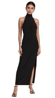 Norma Kamali womens Halter Turtle Side Slit Gown Cocktail Dress Black Large US