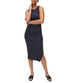 Michael Stars Wide-Ribbed Casual Wren Midi Dress with Cutaway Shoulders and Slit