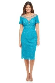 Rene Ruiz Collection Illusion Neck Lace Fitted Cocktail Dress Teal