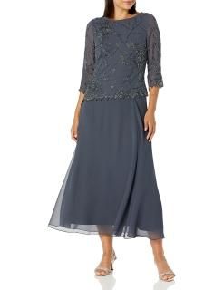 J Kara Women's Plus Size 3/4 Sleeve Beaded Dress Grey Multi 20W