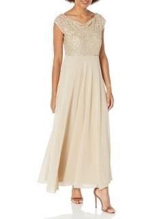 J Kara womens Beaded Empire Waist Gown Formal Dress Champagne Multi 12 US