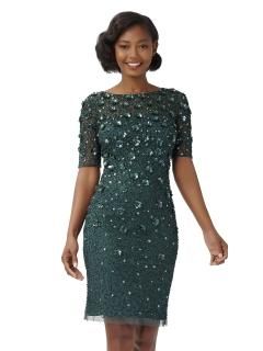 Adrianna Papell Women's Beaded Cocktail Dress Dusty Emerald 12