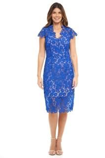 Rene Ruiz Collection V-Neck Guipure Lace Cocktail Dress Cobalt