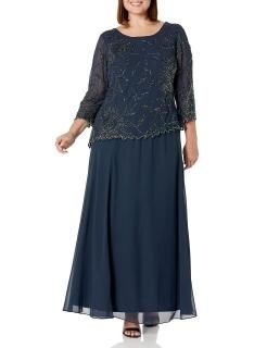 J Kara womens 3/4 Sleeve Beaded Mock 2 Piece Mother Of The Bride Dress Navy Mult